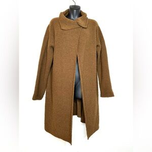 Eileen Fisher Women's Cardigan Duster S Brown Wool Blend Cowl Neck Wrap Snap